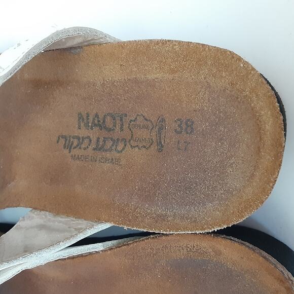 Naot Ashley Rhinestone White Leather Slide Sandals Open Toe Womens 7 Orthotic - Picture 8 of 9